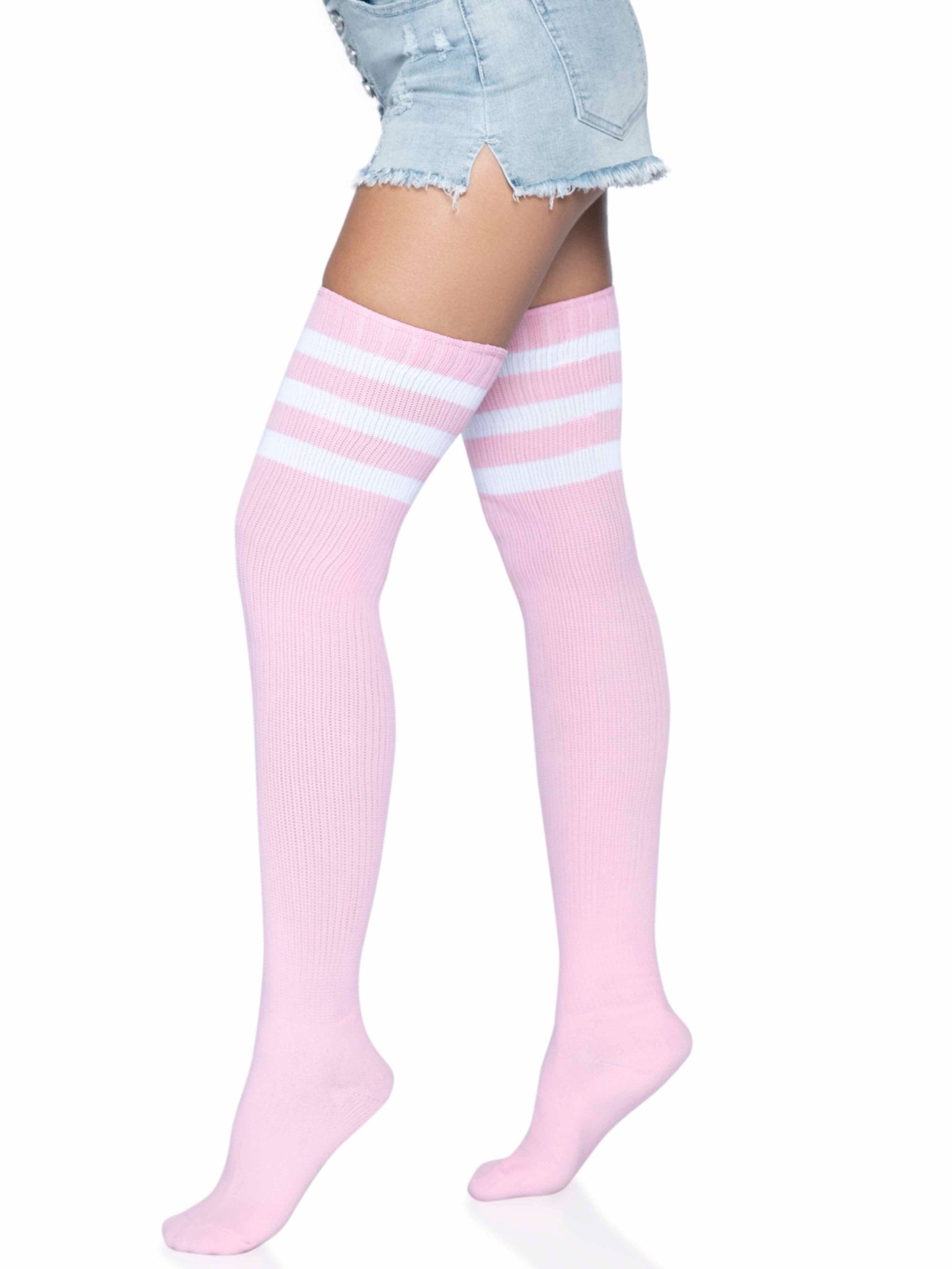 3 Stripes Athletic Ribbed Thigh Highs - One Size