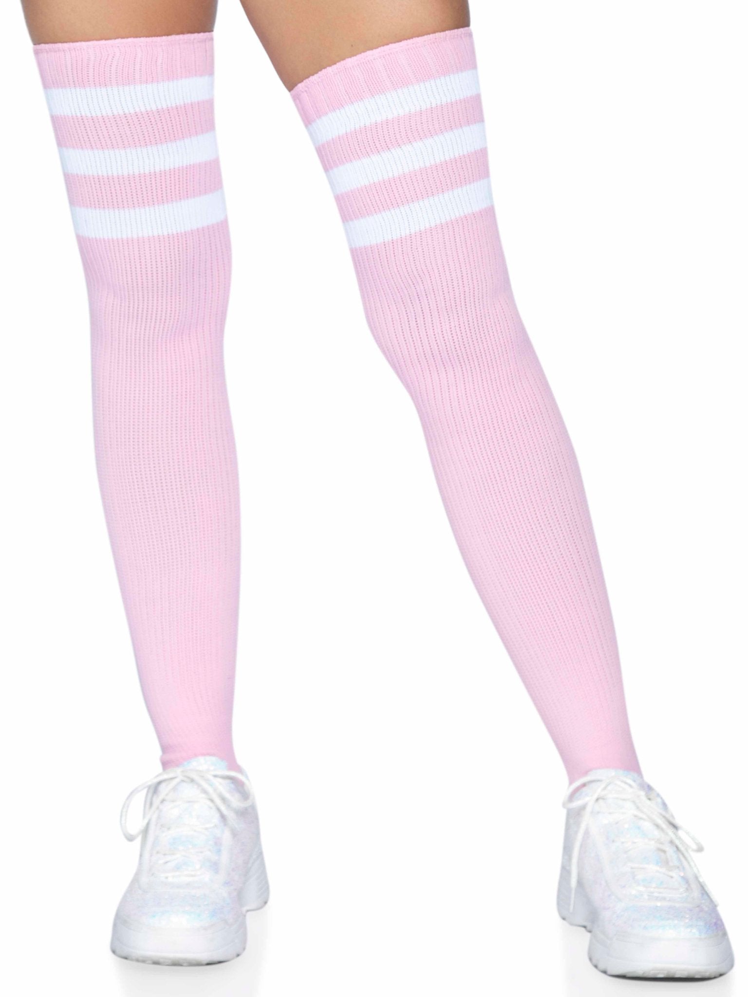 3 Stripes Athletic Ribbed Thigh Highs - One Size