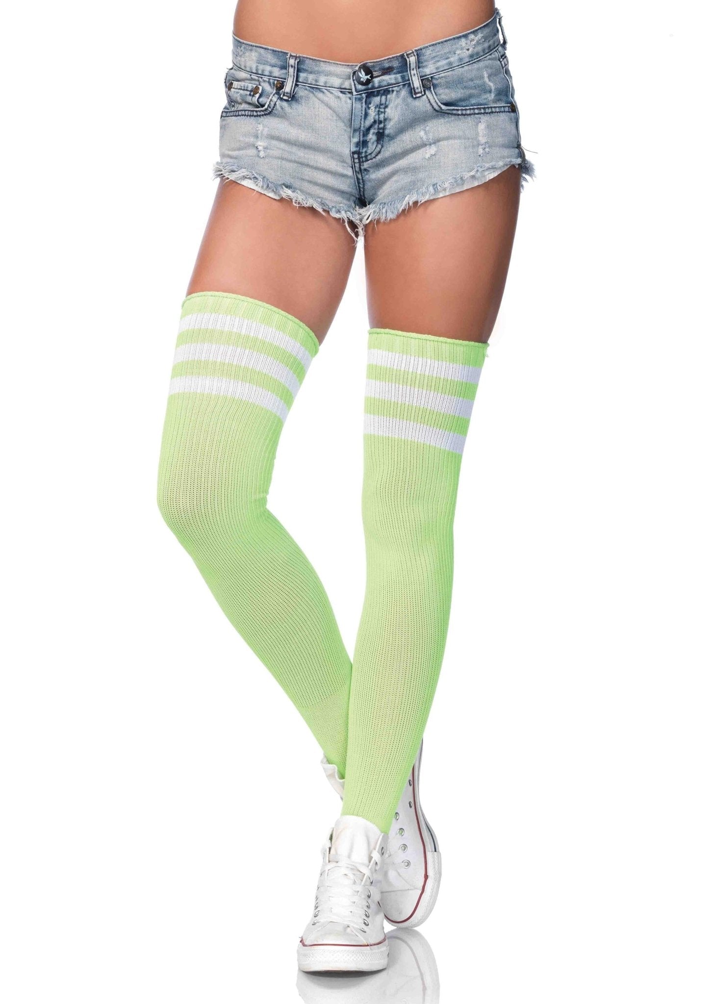 3 Stripes Athletic Ribbed Thigh Highs - One Size