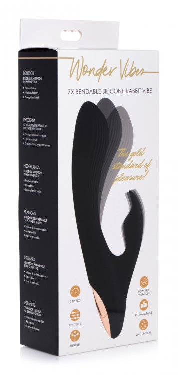 7x Bendable Silicone Rabbit Vibrator - Black