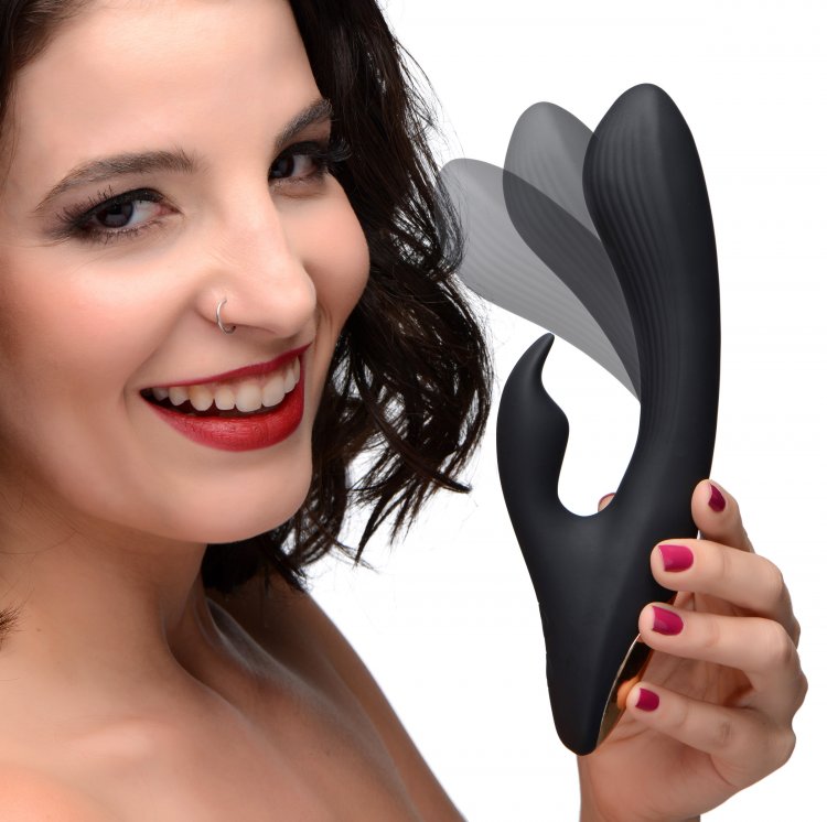 7x Bendable Silicone Rabbit Vibrator - Black