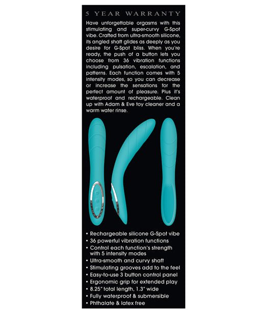 Adam & Eve G for G-Spot Stimulation Gasm Curve Rechargeable Vibrator - Teal