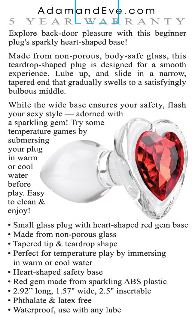 Adam & Eve Red Heart Gem Glass Plug