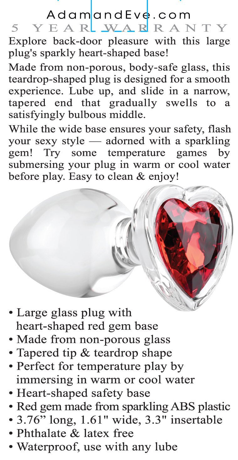 Adam & Eve Red Heart Gem Glass Plug