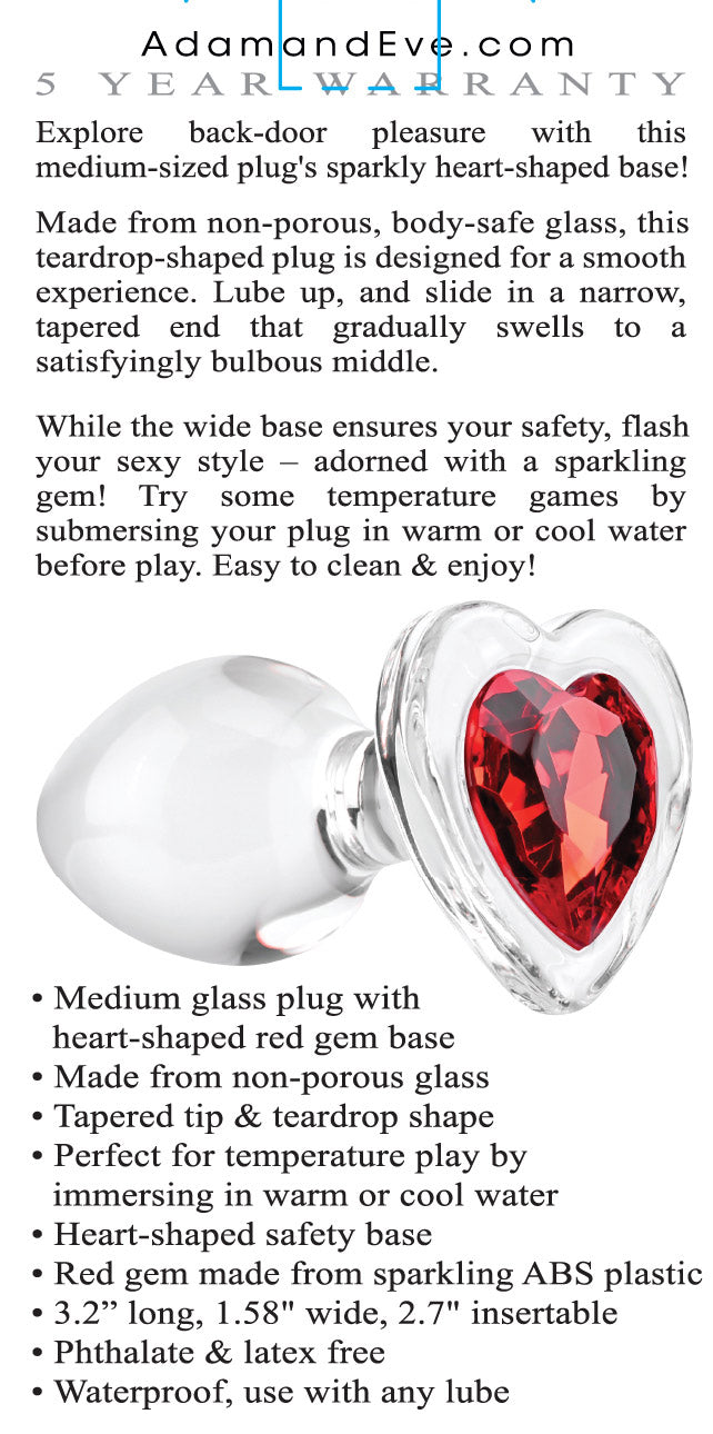 Adam & Eve Red Heart Gem Glass Plug