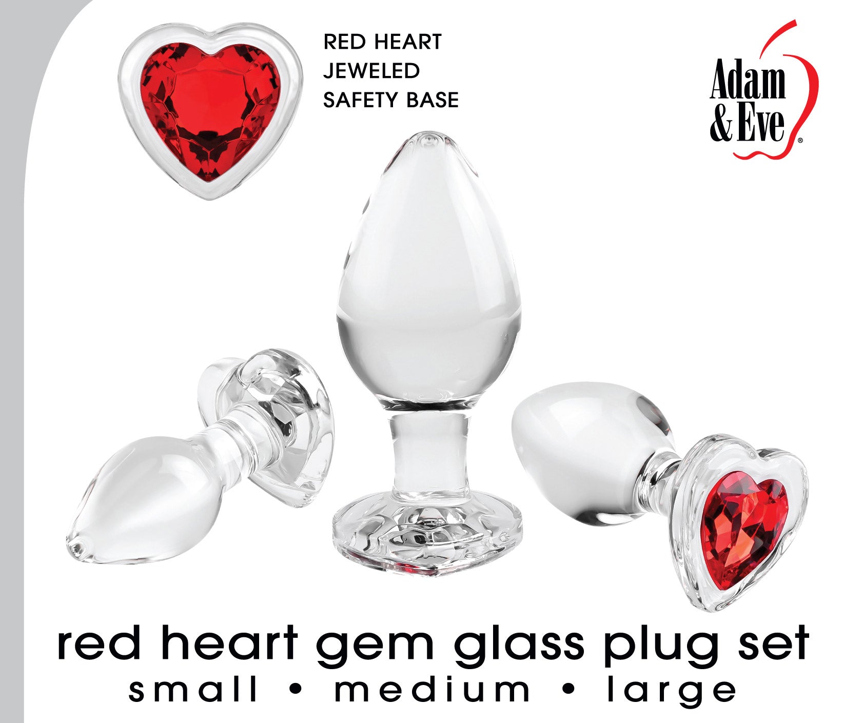 Adam & Eve Red Heart Gem Glass Plug Set