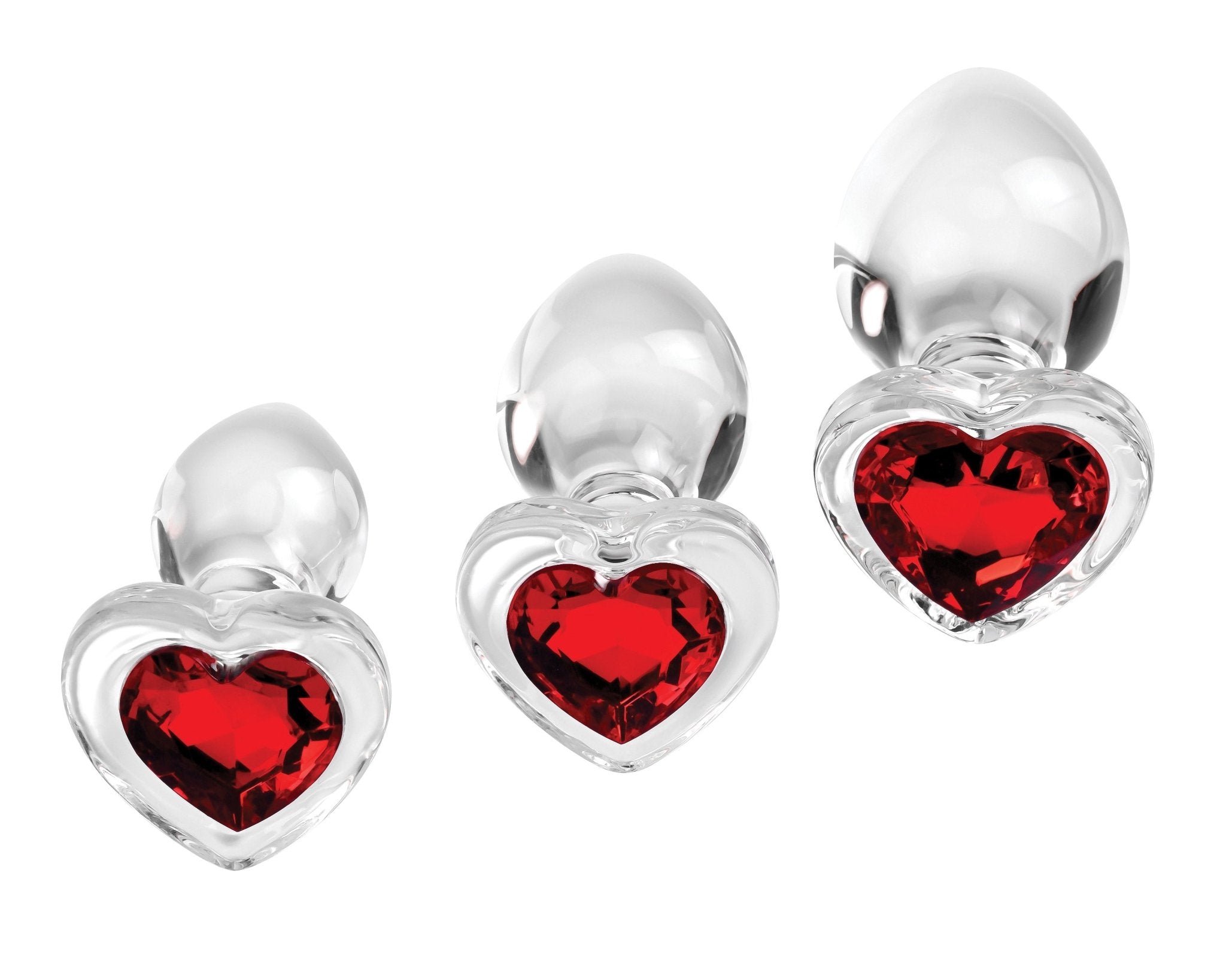 Adam & Eve Red Heart Gem Glass Plug Set