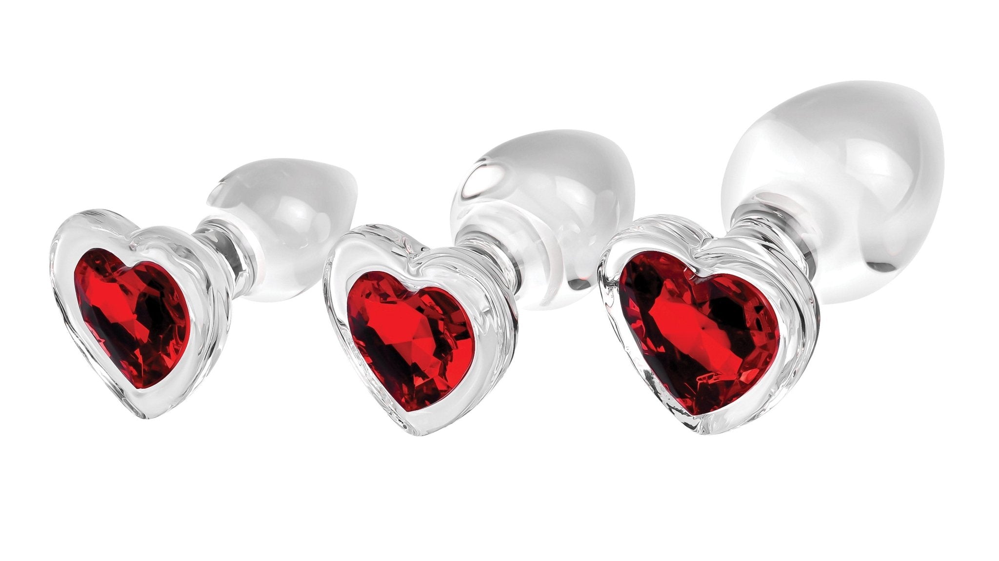 Adam & Eve Red Heart Gem Glass Plug Set