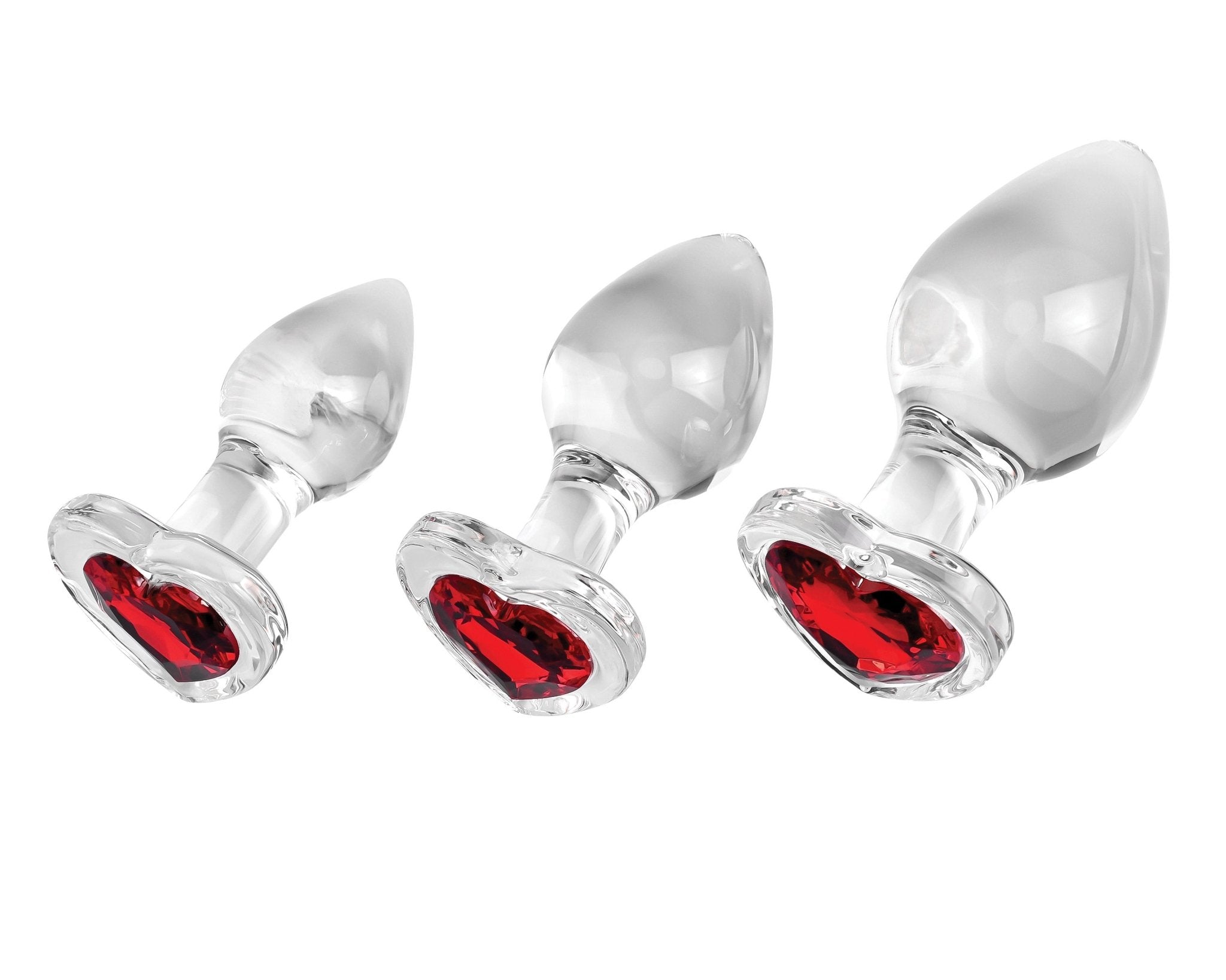 Adam & Eve Red Heart Gem Glass Plug Set