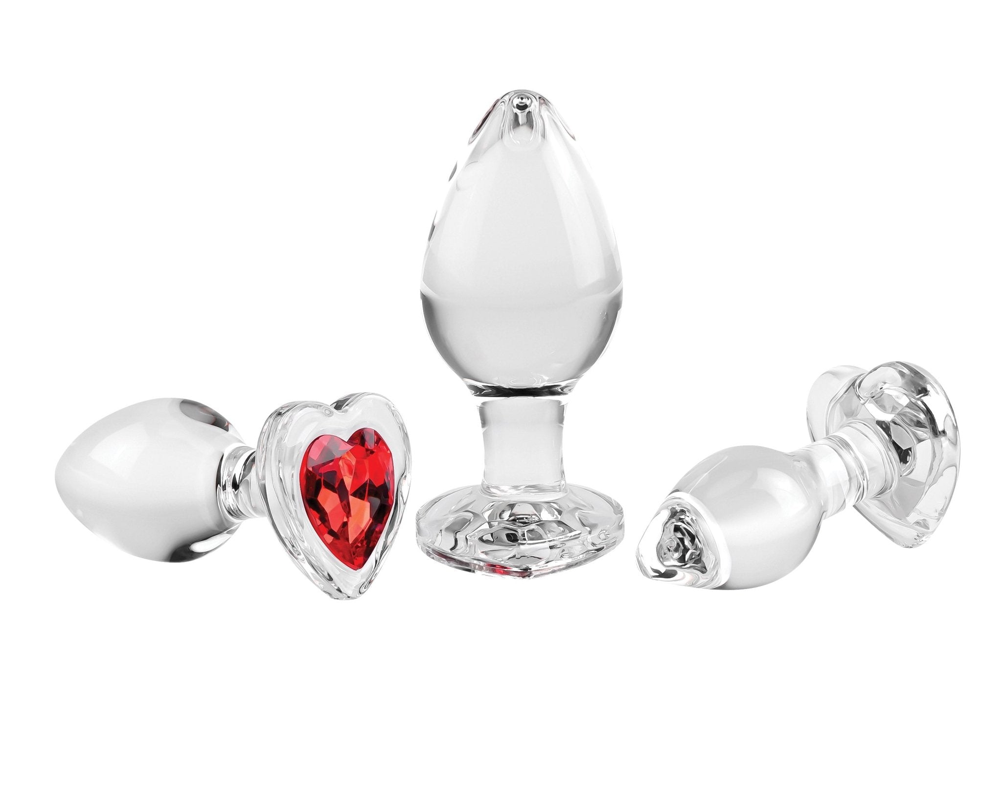 Adam & Eve Red Heart Gem Glass Plug Set