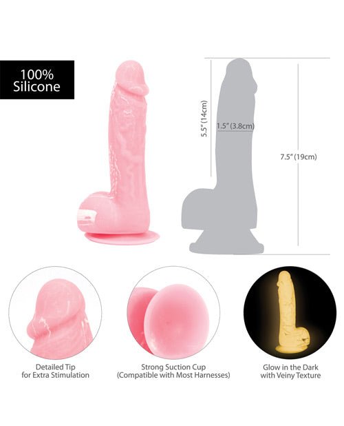 Addiction Brandon 7.5" Glow In The Dark Fantasy Dildo - Pink