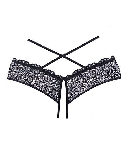 Adore Crayzee Open Panty W/criss Cross Waist Straps & Lace Black O/s