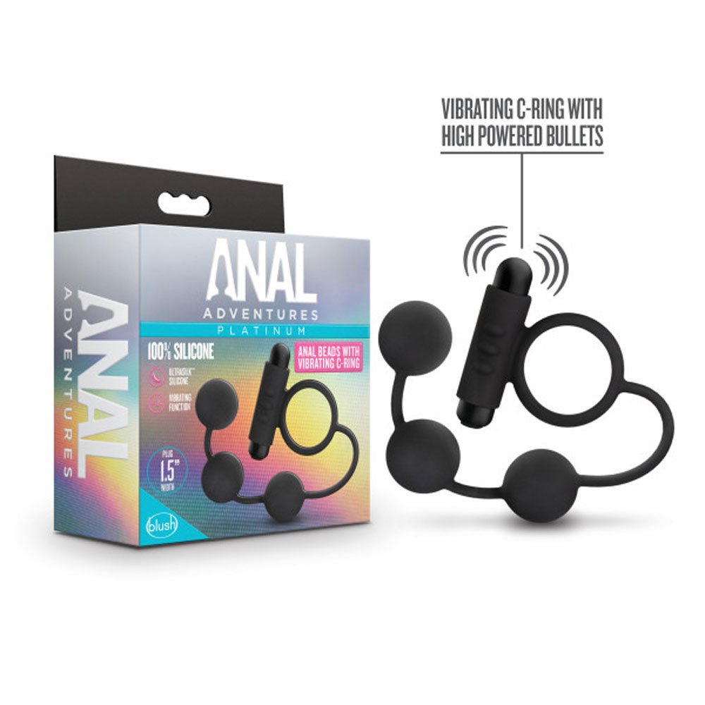 Anal Adventures Platinum Anal Beads W/ Vibrating C Ring