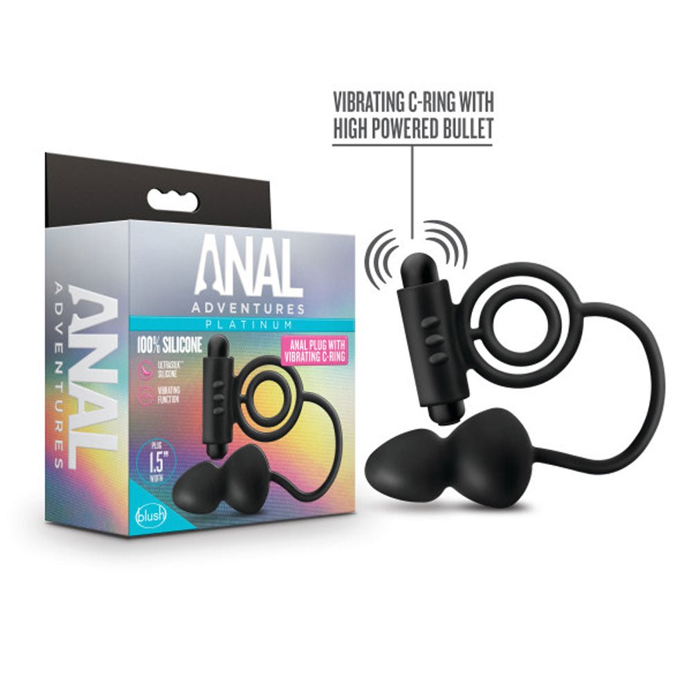 Anal Adventures Platinum Silicone Anal Ball W/ C Ring Black