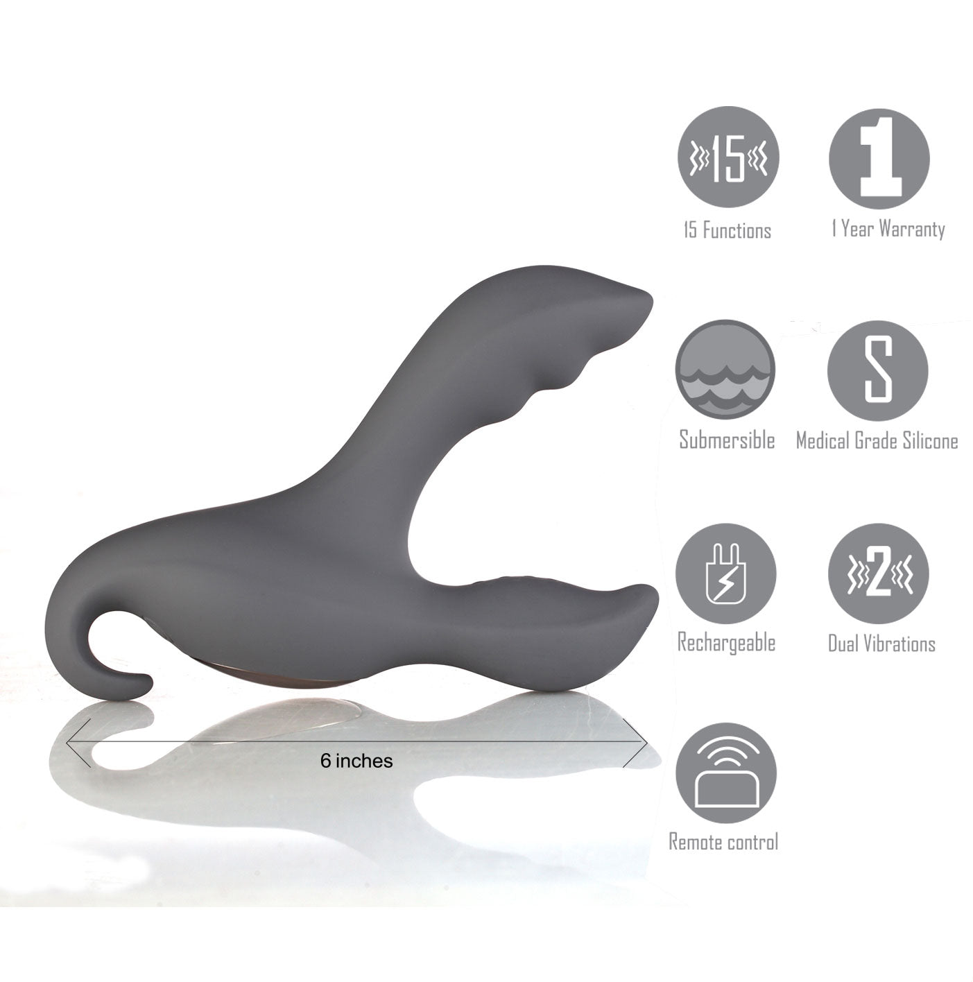 Apollo 15-Function Remote Control Prostate Massager - Grey